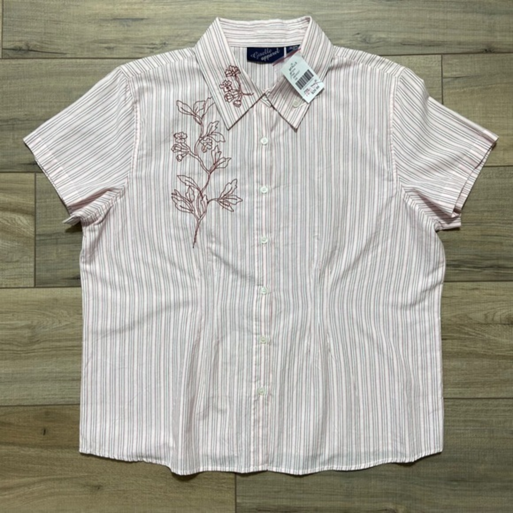 Giselle Apparel‎ Womens Striped Button Up Short Embroidered Floral Size XL